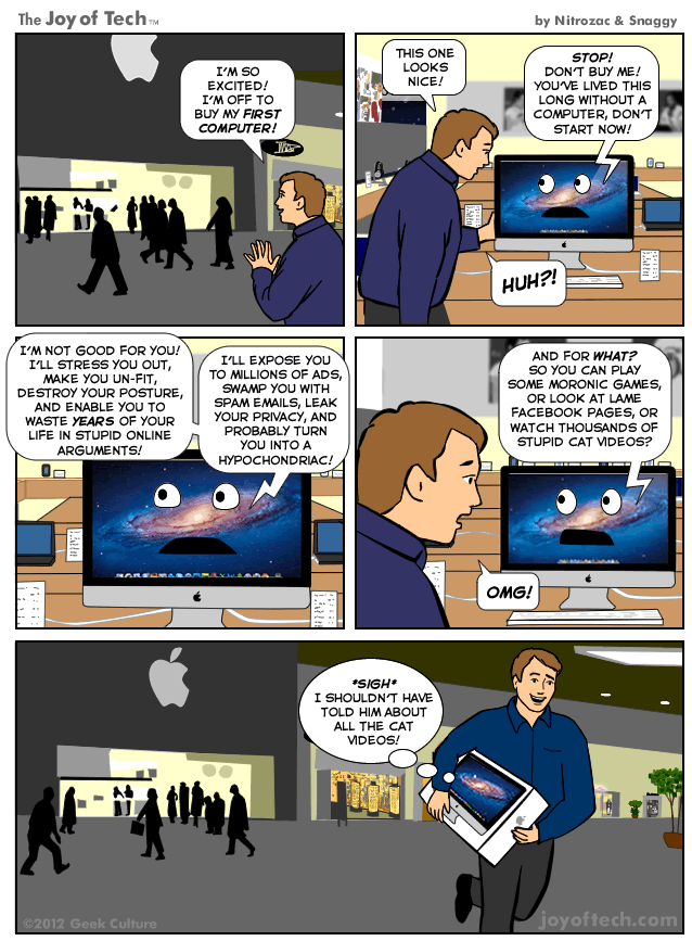 The Joy of Tech comic, If your computer cared about you.
